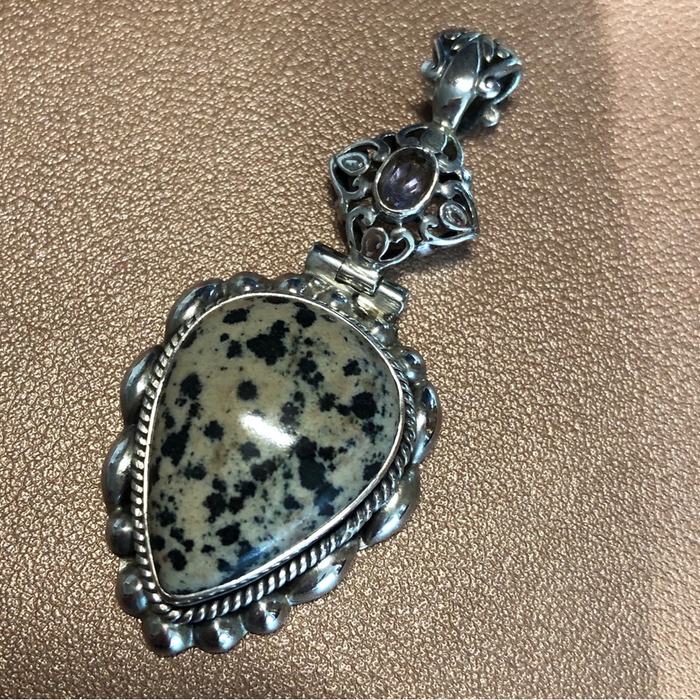 Dalmatian Jasper and Amethyst Silver Pendent - NWOT